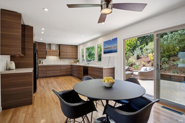 594 Tanbark Ter, San Rafael, CA 94903 - dining room with light wood-style floors, ceiling fan, and recessed lighting