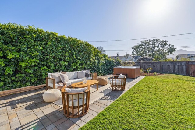 16 Tradewind Psge, Corte Madera, CA 94925 - view of patio featuring a hot tub and an outdoor living space