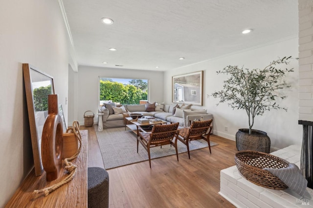 16 Tradewind Psge, Corte Madera, CA 94925 - living room featuring wood finished floors, crown molding, recessed lighting, and baseboards