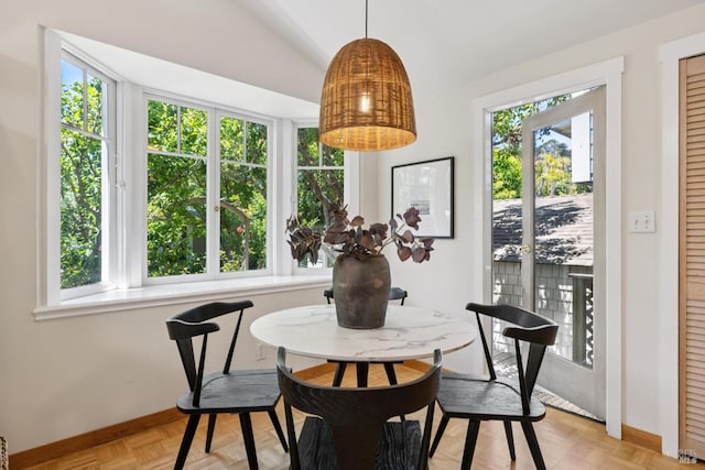 304 Laurel Way, Mill Valley, CA 94941 - dining area featuring baseboards and vaulted ceiling