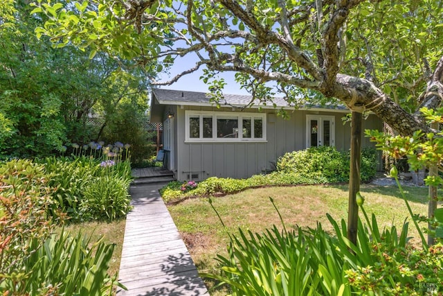 304 Laurel Way, Mill Valley, CA 94941 - view of front of home featuring a wooden deck, a front lawn, and board and batten siding