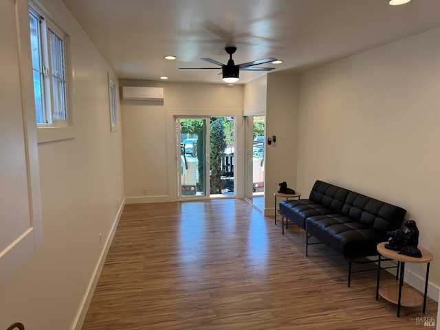 1529 San Anselmo Ave Unit A B, San Anselmo, CA 94960 - sitting room with a wall mounted AC, wood finished floors, baseboards, ceiling fan, and recessed lighting