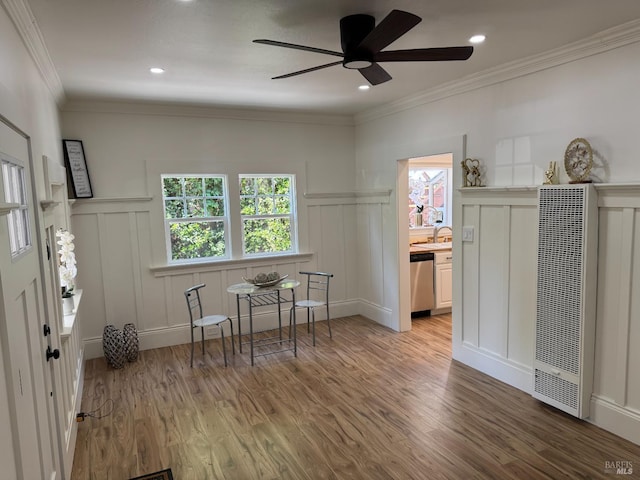 1529 San Anselmo Ave Unit A B, San Anselmo, CA 94960 - entrance foyer featuring a heating unit, a decorative wall, a ceiling fan, wood finished floors, and wainscoting