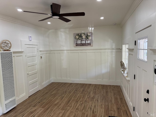 1529 San Anselmo Ave Unit A B, San Anselmo, CA 94960 - unfurnished room with a heating unit, a decorative wall, wood finished floors, ceiling fan, and crown molding