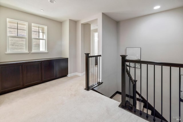 5340 Discovery Way, Fairfield, CA 94533 - hallway featuring an upstairs landing, light colored carpet, recessed lighting, and baseboards