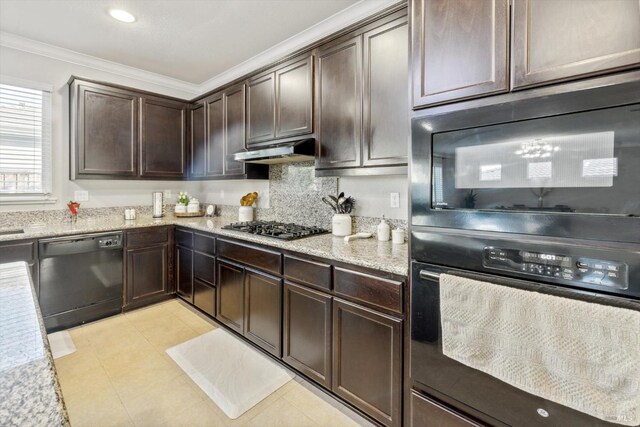 5340 Discovery Way, Fairfield, CA 94533 - kitchen with dishwasher, gas cooktop, ornamental molding, dark brown cabinetry, and under cabinet range hood