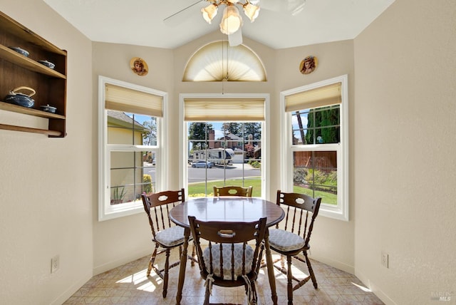 2340 Canton Ct, Fairfield, CA 94534 - dining room featuring healthy amount of natural light, lofted ceiling, and ceiling fan