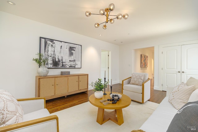 210 San Francisco Blvd, San Anselmo, CA 94960 - living room with wood finished floors, a chandelier, and recessed lighting