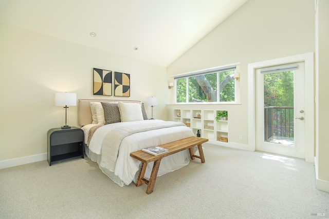 210 San Francisco Blvd, San Anselmo, CA 94960 - bedroom with access to exterior, light colored carpet, high vaulted ceiling, and multiple windows