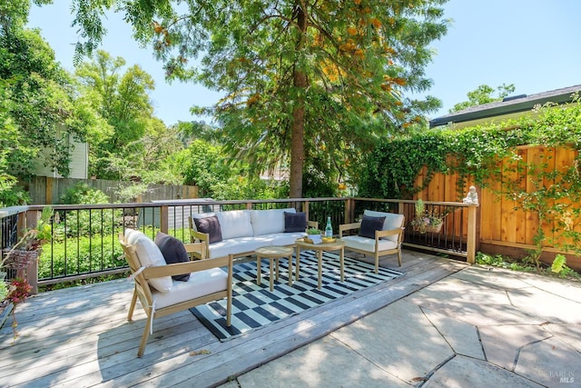210 San Francisco Blvd, San Anselmo, CA 94960 - fenced backyard featuring an outdoor living space and a wooden deck