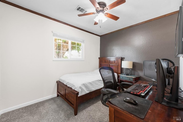 216 Walnut St, Suisun City, CA 94585 - bedroom with ornamental molding, an office area, and a ceiling fan