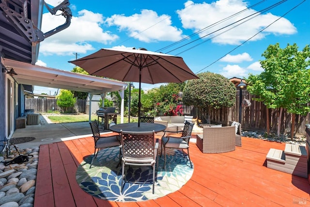 216 Walnut St, Suisun City, CA 94585 - deck featuring a fenced backyard, a grill, and outdoor dining area