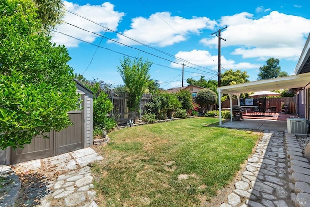 216 Walnut St, Suisun City, CA 94585 - fenced backyard featuring a storage shed and a patio area