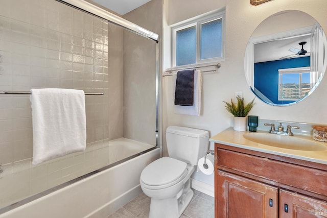 1130 W 9th St, Benicia, CA 94510 - bathroom featuring vanity, shower / bath combination with glass door, tile patterned floors, and ceiling fan