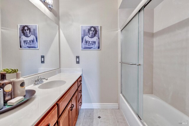 1130 W 9th St, Benicia, CA 94510 - full bath featuring vanity, tile patterned flooring, and enclosed tub / shower combo