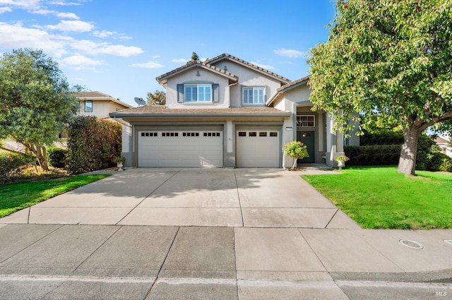 479 Jasper Ct, Benicia, CA 94510 - traditional-style house with stucco siding, a front lawn, concrete driveway, and an attached garage