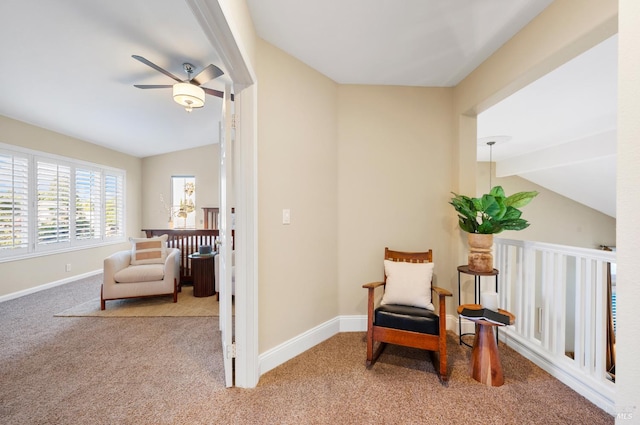 479 Jasper Ct, Benicia, CA 94510 - sitting room with a ceiling fan, vaulted ceiling, and carpet
