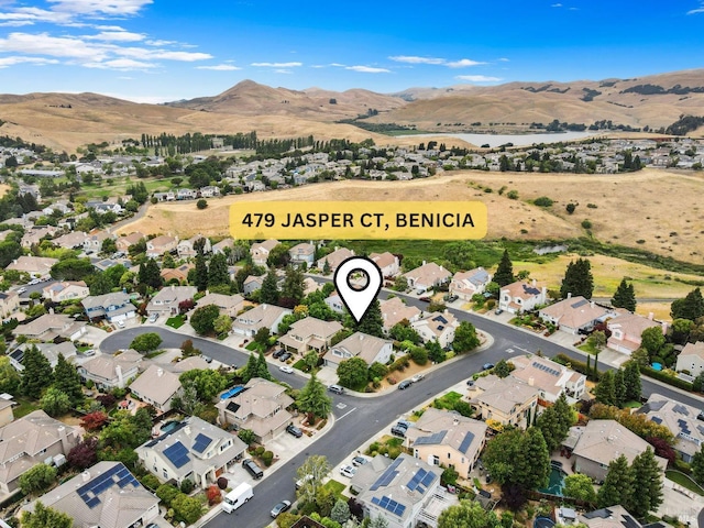 479 Jasper Ct, Benicia, CA 94510 - aerial view of property's location with a mountain backdrop and nearby suburban area