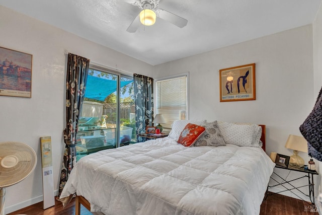 2720 Laurel St, Napa, CA 94558 - bedroom with wood finished floors, access to exterior, and a ceiling fan