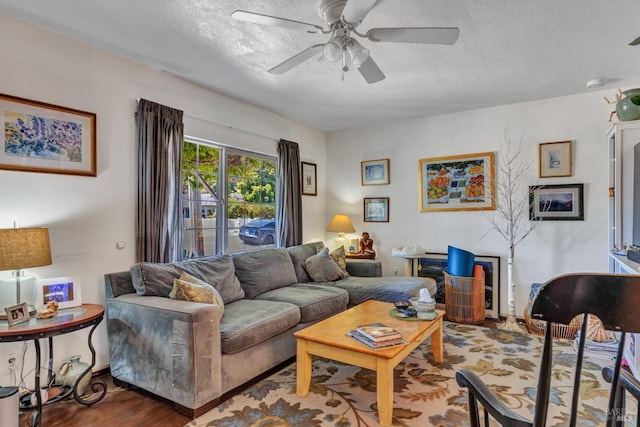 2720 Laurel St, Napa, CA 94558 - living area featuring a textured ceiling, a ceiling fan, and wood finished floors
