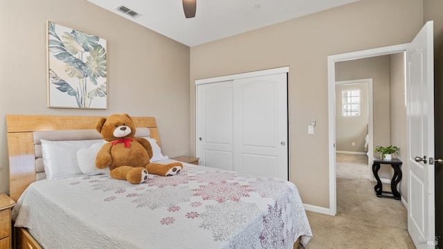 524 Chaparral Loop, Vacaville, CA 95688 - bedroom with light colored carpet, a closet, and a ceiling fan