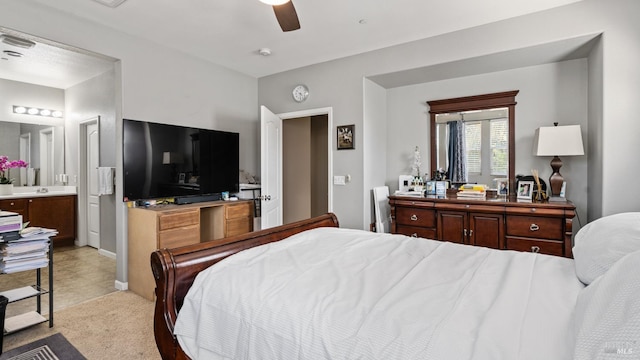 524 Chaparral Loop, Vacaville, CA 95688 - bedroom featuring light carpet, ensuite bathroom, and a ceiling fan