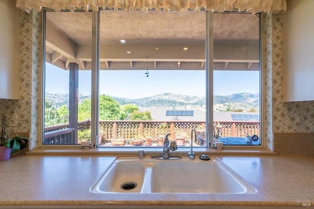 6327 Meadowridge Dr, Santa Rosa, CA 95409 - kitchen view of a mountain backdrop and wallpapered walls