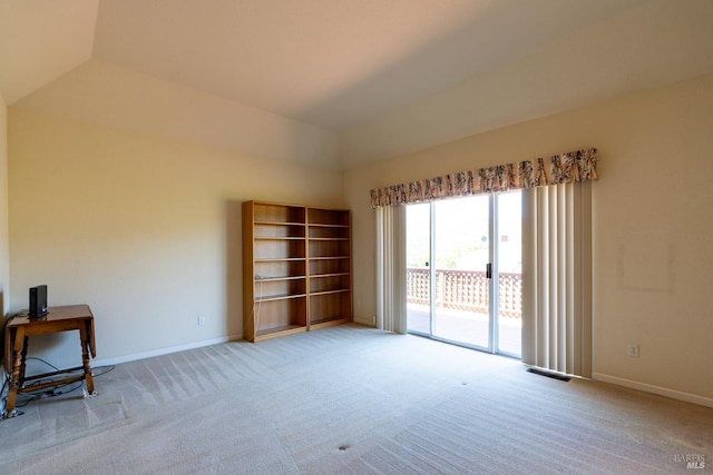 6327 Meadowridge Dr, Santa Rosa, CA 95409 - unfurnished room featuring light carpet, vaulted ceiling, and an office area