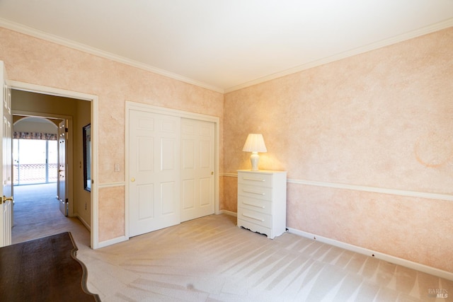 6327 Meadowridge Dr, Santa Rosa, CA 95409 - unfurnished bedroom with light carpet, crown molding, arched walkways, and a closet