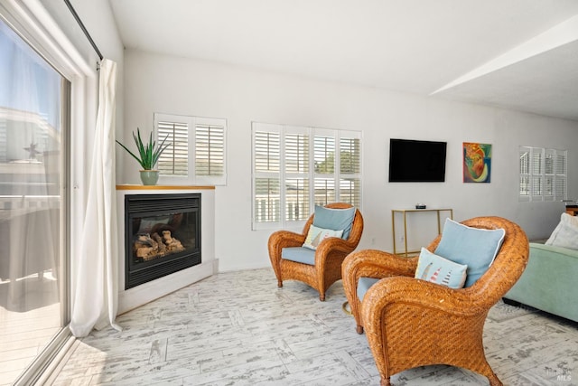 living area with a glass covered fireplace