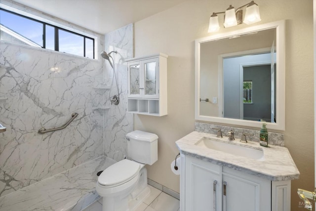 766 Calico Trl, Vacaville, CA 95687 - bathroom with vanity, a marble finish shower, and marble finish flooring