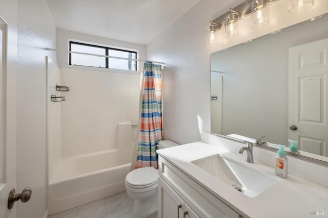 766 Calico Trl, Vacaville, CA 95687 - full bathroom featuring vanity, shower / bath combo with shower curtain, and marble look tiles