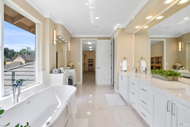 3439 Selene Ct, Santa Rosa, CA 95404 - full bathroom featuring ensuite bathroom, double vanity, a freestanding tub, marble finish flooring, and recessed lighting