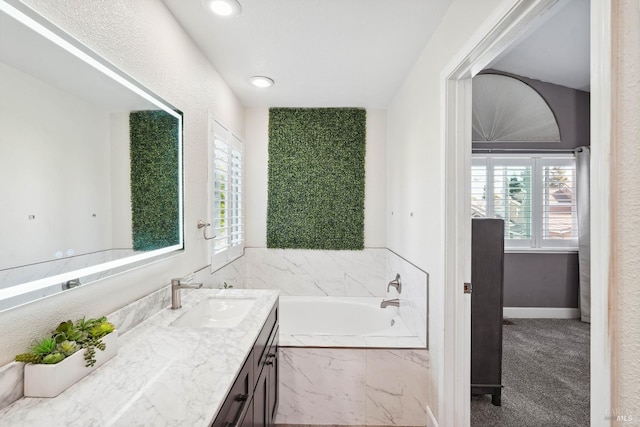 1105 Coulter Ct, Fairfield, CA 94533 - full bathroom featuring vanity, a garden tub, and marble finish floors
