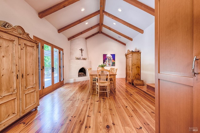 616 Wild Oak Dr, Santa Rosa, CA 95409 - dining area with light wood-style flooring, recessed lighting, a fireplace, and french doors