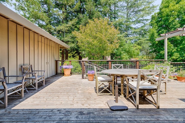 616 Wild Oak Dr, Santa Rosa, CA 95409 - wooden terrace featuring outdoor dining area and view of scattered trees