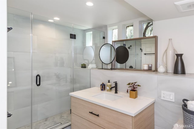 1 Hoffman Ave Unit A, San Francisco, CA 94114 - full bath with vanity, a shower stall, and recessed lighting