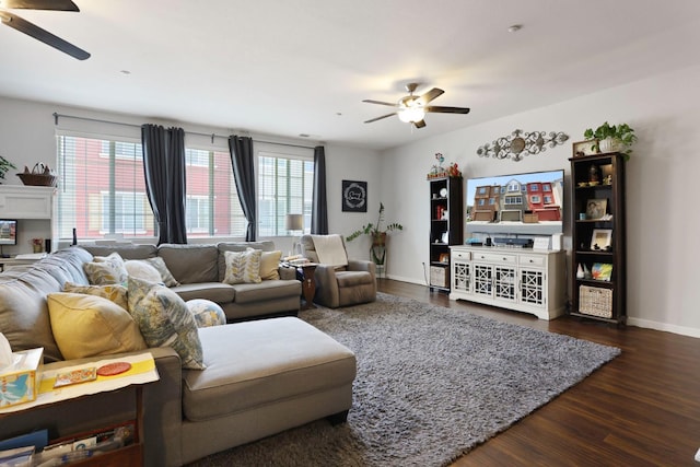 1756 Camino Real Way, Roseville, CA 95747 - living room featuring ceiling fan, dark wood-style flooring, and healthy amount of natural light