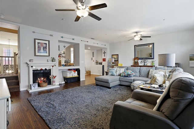 1756 Camino Real Way, Roseville, CA 95747 - living room with ceiling fan, dark wood-type flooring, and stairs