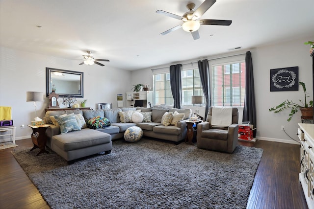 1756 Camino Real Way, Roseville, CA 95747 - living area featuring a ceiling fan and dark wood-style floors
