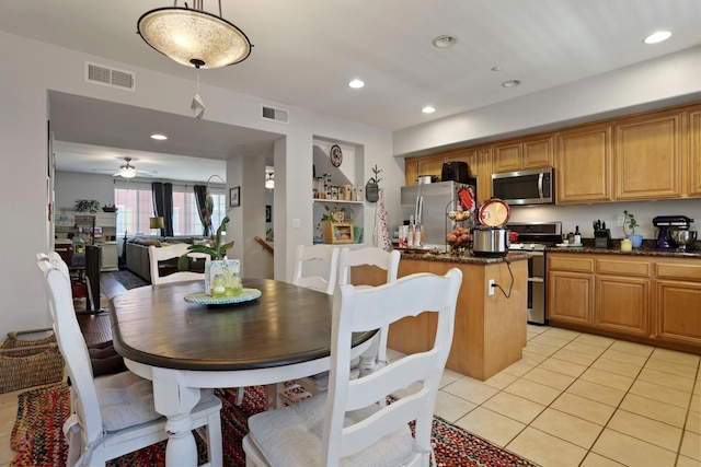 1756 Camino Real Way, Roseville, CA 95747 - dining space featuring a ceiling fan, light tile patterned flooring, and recessed lighting