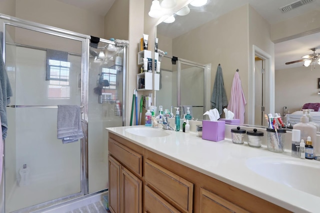 1756 Camino Real Way, Roseville, CA 95747 - full bath featuring a shower stall, double vanity, and ceiling fan
