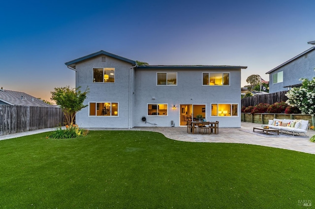 510 Hastings Dr, Benicia, CA 94510 - rear view of house with an outdoor living space, a patio, a fenced backyard, and stucco siding