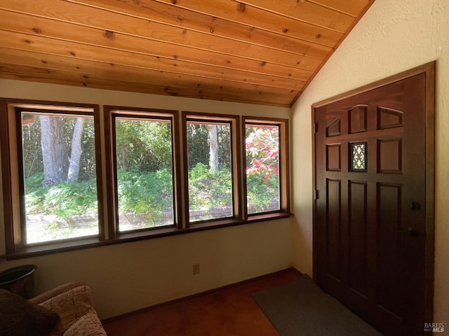 32691 Pearl Dr, Fort Bragg, CA 95437 - foyer featuring lofted ceiling, healthy amount of natural light, and wood ceiling