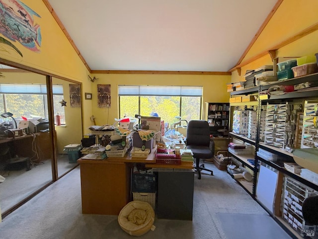 32691 Pearl Dr, Fort Bragg, CA 95437 - office area with vaulted ceiling and carpet floors