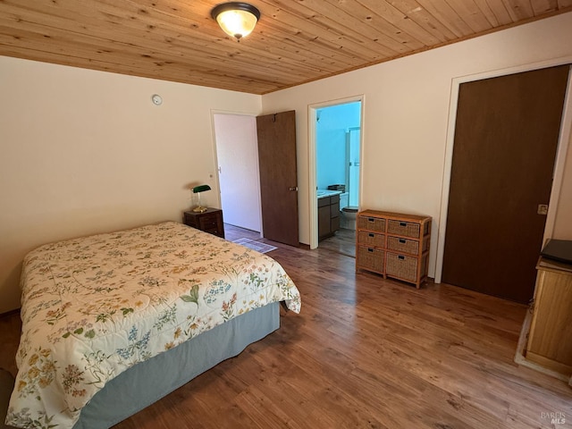 32691 Pearl Dr, Fort Bragg, CA 95437 - bedroom featuring wood finished floors, wood ceiling, and ensuite bathroom
