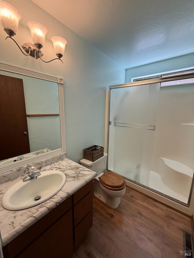 32691 Pearl Dr, Fort Bragg, CA 95437 - full bath featuring a stall shower, wood finished floors, and vanity