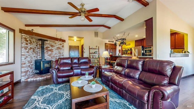 4389 Summit View Ranch Rd, Santa Rosa, CA 95404 - living room featuring wood finished floors, ceiling fan, and a wood stove