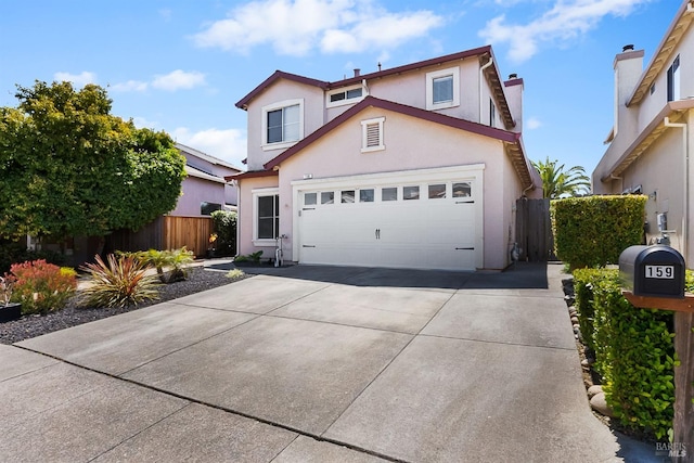 159 Suncliff Pl, Vallejo, CA 94591 - traditional home with stucco siding, concrete driveway, a garage, and a chimney