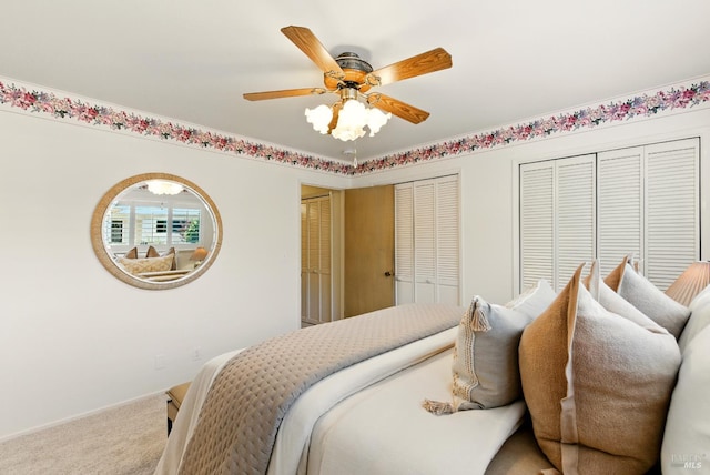 7 Arlene Ct, Petaluma, CA 94952 - carpeted bedroom featuring two closets and ceiling fan
